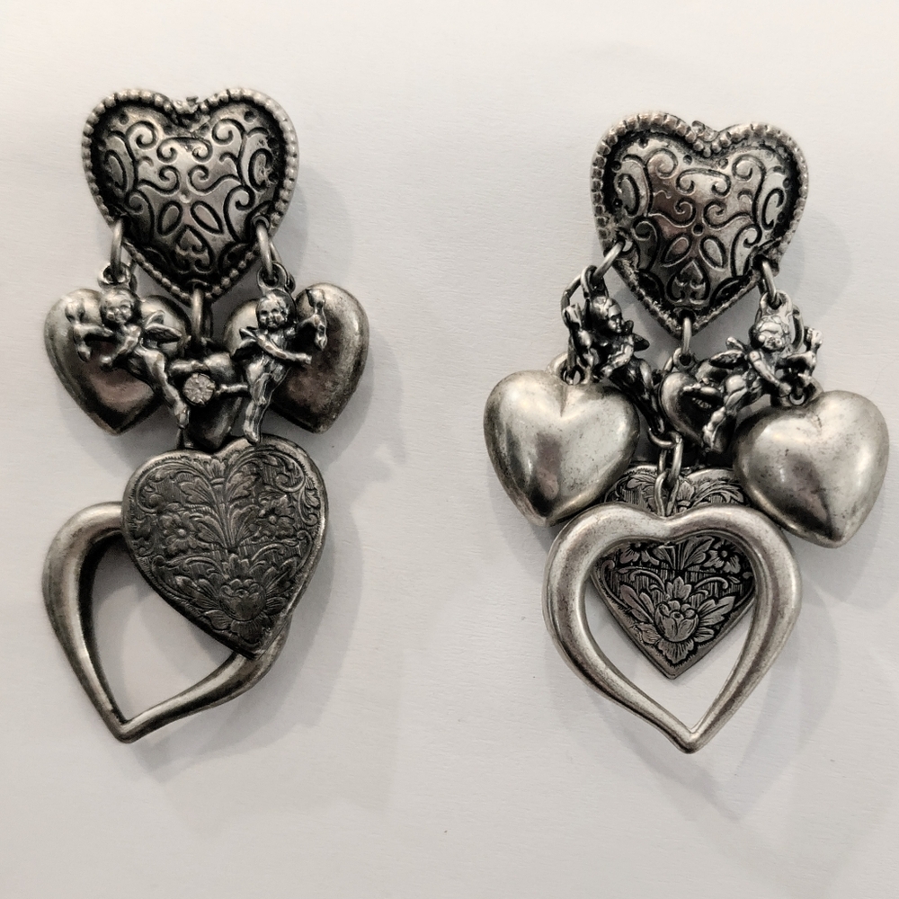 Vintage 80s La Contessa by Mary DeMarco Oversized Heart Dangle Pierced Earrings
